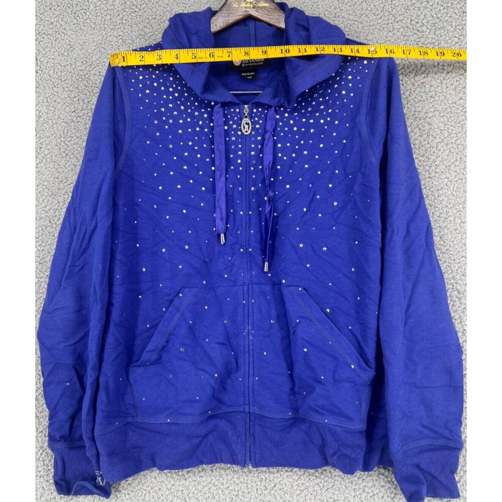 Christine Alexander Women's Blue Embellished Rhinestone Zip Hoddie Size Large